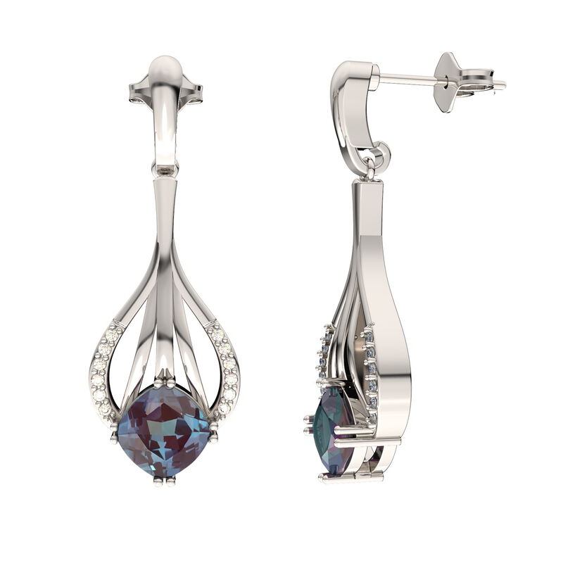 Cushion-Cut Created Alexandrite & Diamond Drop Earrings in Sterling Silver image number null