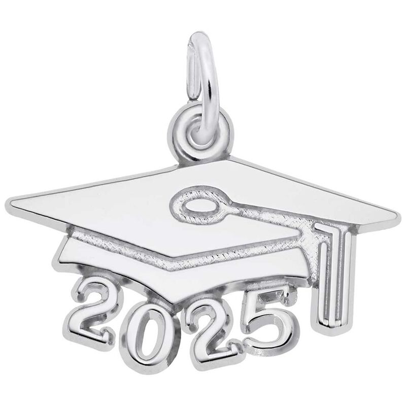 Large 2025 Graduation Cap Charm in Sterling Silver image number null