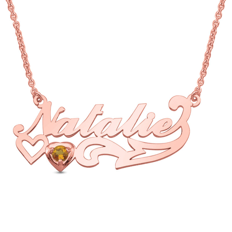 Nameplate Necklace with Birthstone Charm in 14k Rose Gold image number null