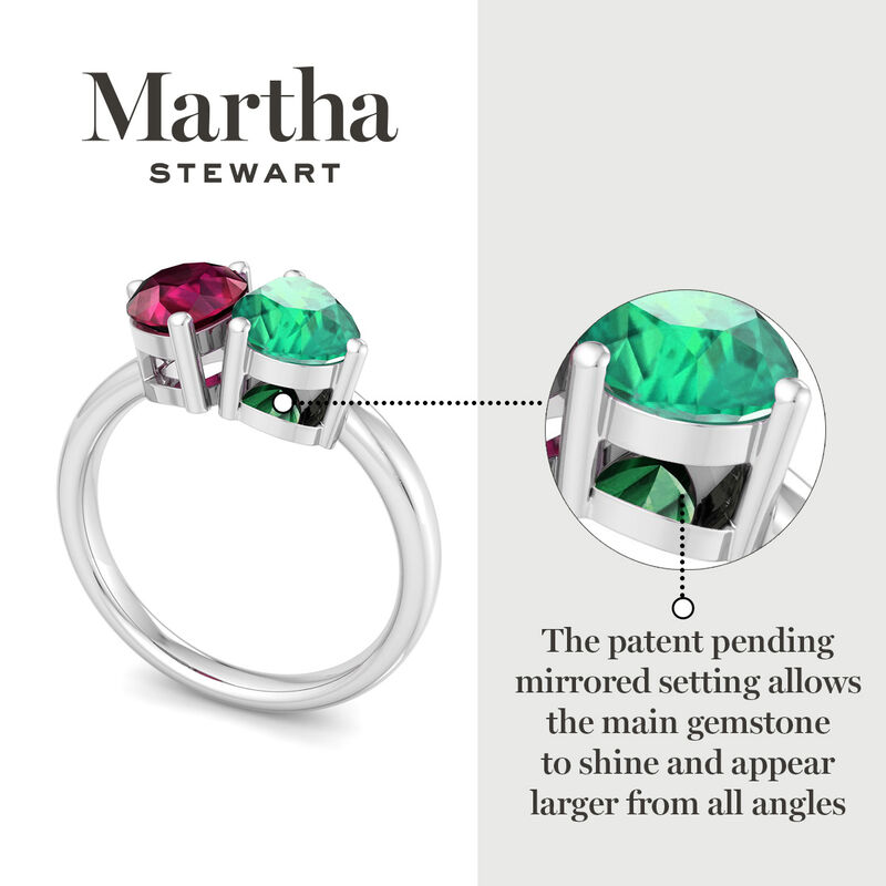 Martha Stewart Ruby and Emerald Two Stone Ring in Sterling Silver image number null