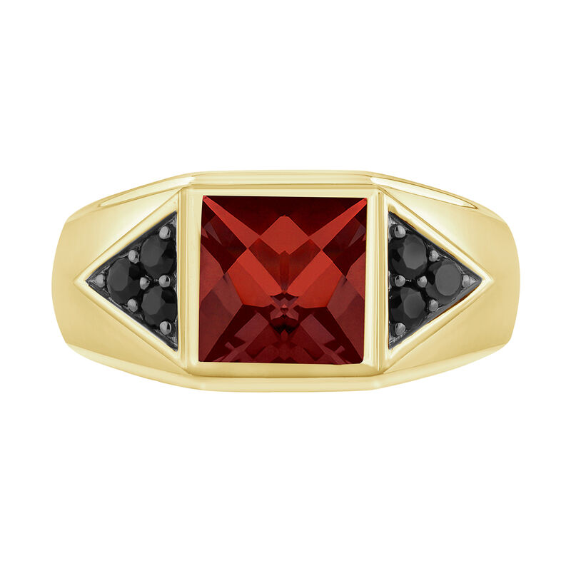 Men's Princess-Cut Garnet & Black Diamond Ring 8mm in 10k Yellow Gold image number null