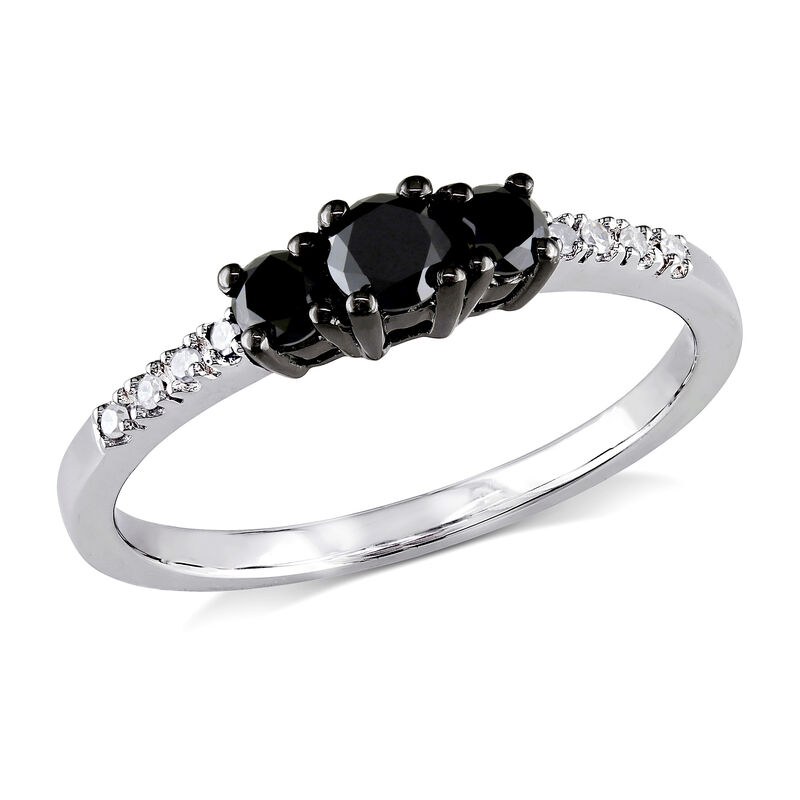 Brilliant-Cut 1/2ctw Black & White Diamond 3-Stone Ring in 10k White Gold image number null
