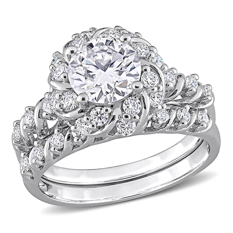 Brilliant-Cut 1 7/8ctw. Moissanite Halo Bridal Set in Sterling Silver image number null