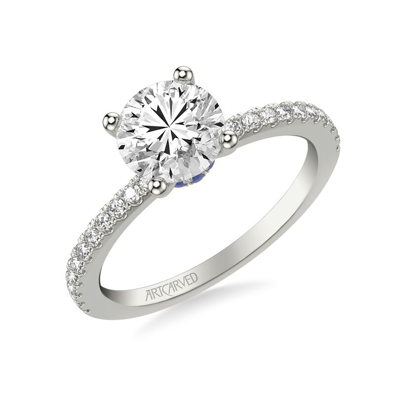 Sybil. Artcarved Diamond Setting with Sapphire Collar in 14k White Gold image number null