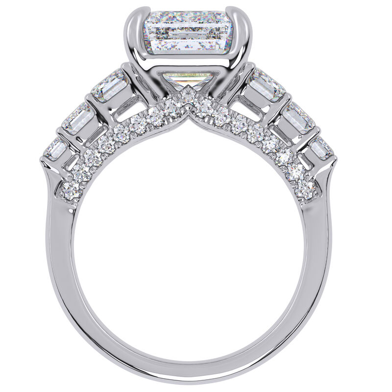 Indianapolis Emerald-Cut Lab Grown 6 3/4ct. Diamond With Emerald & Brilliant-Cut Accents Engagement Ring in 14k White Gold image number null