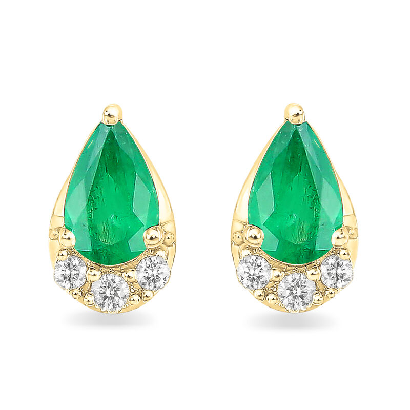 Pear-Shaped Emerald & Diamond Drop Earrings in 10k Yellow Gold image number null