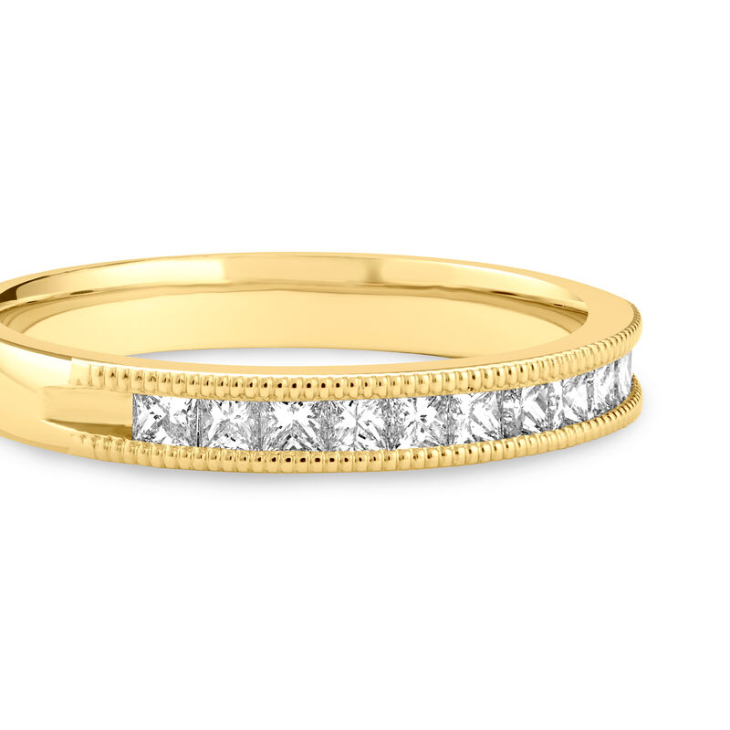 1/2ctw. Natural Diamond Princess Cut Milgrain Channel Anniversary Band in 14k Yellow Gold image number null