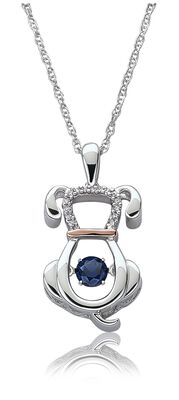 Beats Of Love: Dog Sapphire Pendant in Sterling Silver & Rose Gold