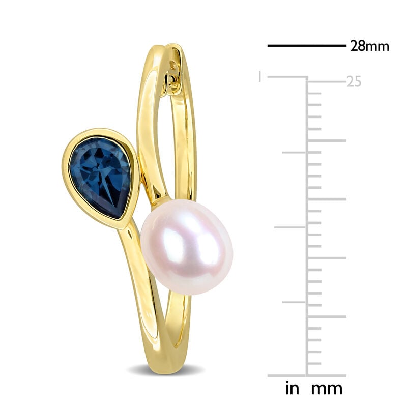 London Blue Topaz & Freshwater Cultured Pearl Hoop Earrings in Gold Plated Sterling Silver image number null