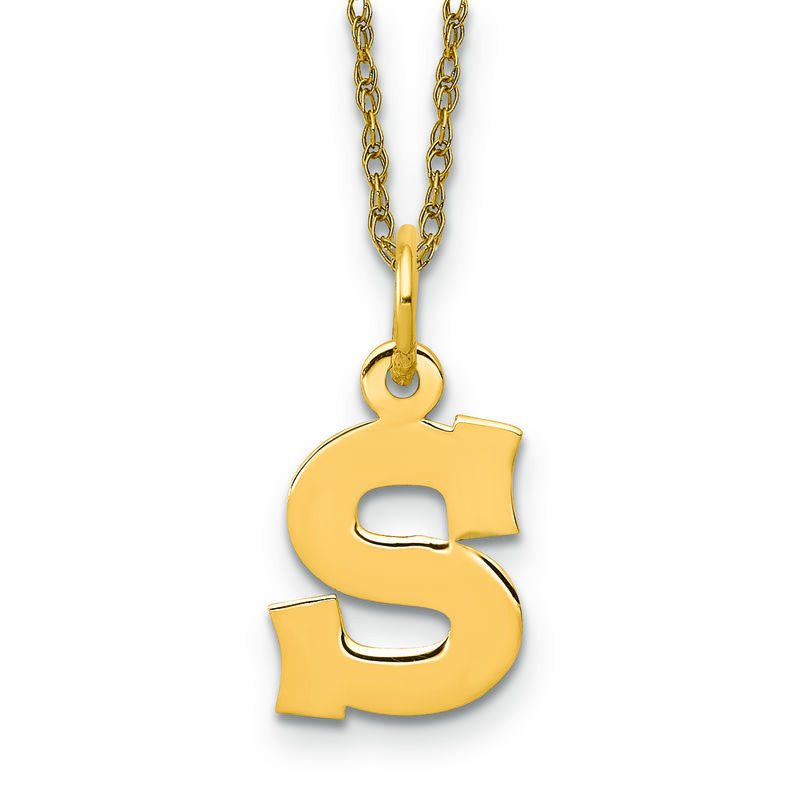 Small Block S Initial Necklace in 14k Yellow Gold image number null