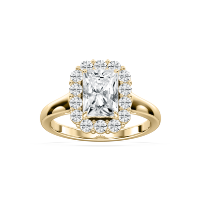 Radiant Lab Grown Diamond 2 1/2ctw. Halo Engagement Ring in 14k Yellow Gold