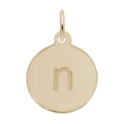 Lower Case Block N Initial Charm in Gold Plated Sterling Silver
