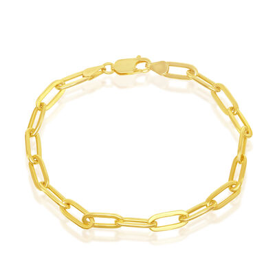 Paperclip 4mm Bracelet 7inch in Gold Plated Sterling Silver