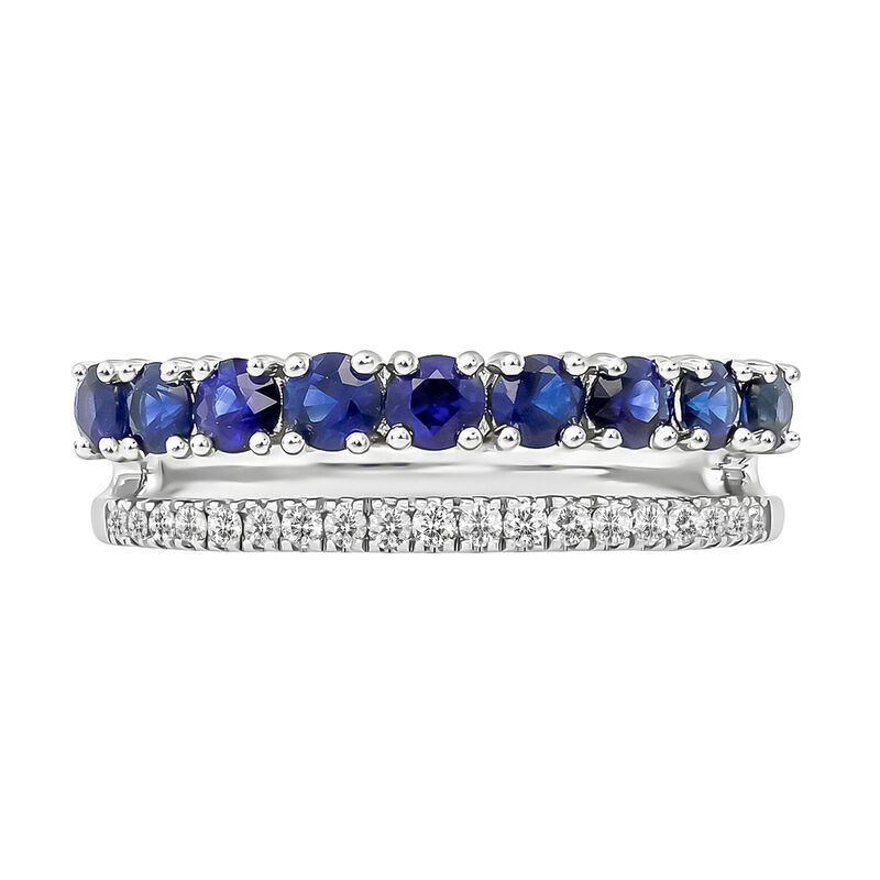 Brilliant-Cut Sapphire & Diamond Ring in 10k White Gold image number null