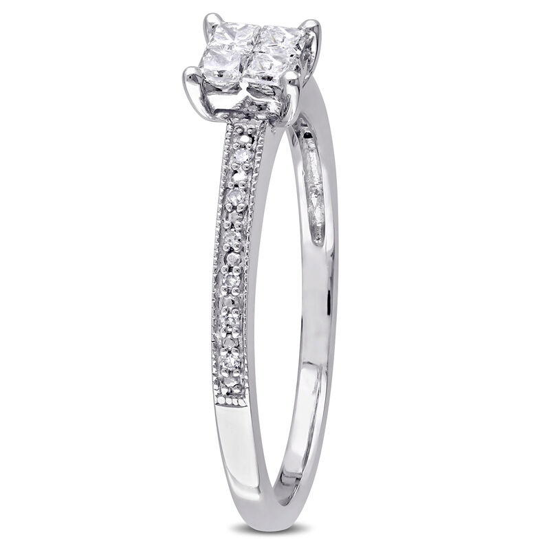 Princess-Cut 1/3ctw Quad Engagement Ring in 10k White Gold image number null
