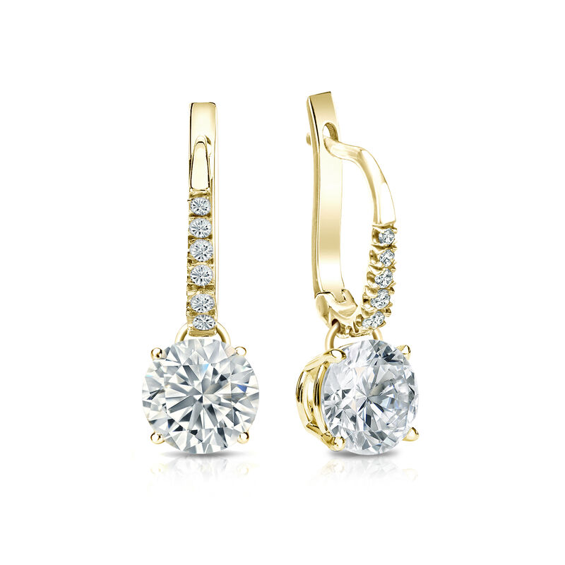 Diamond 1 1/2ctw. 4-Prong Round Drop Earrings in 14k Yellow Gold I2 Clarity image number null