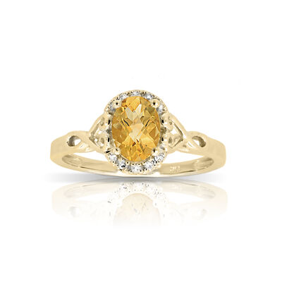 Oval Citrine & Diamond Halo Twist Ring in 10k Yellow Gold