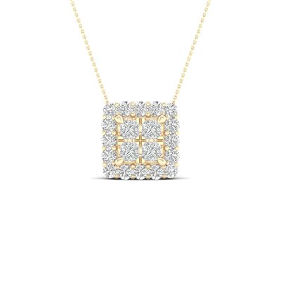 Princess-Cut 1ctw. Diamond Cluster Pendant in 10k Yellow Gold