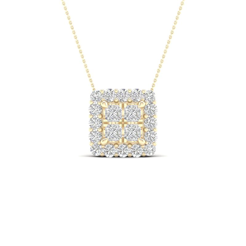 Princess-Cut 1ctw. Diamond Cluster Pendant in 10k Yellow Gold image number null