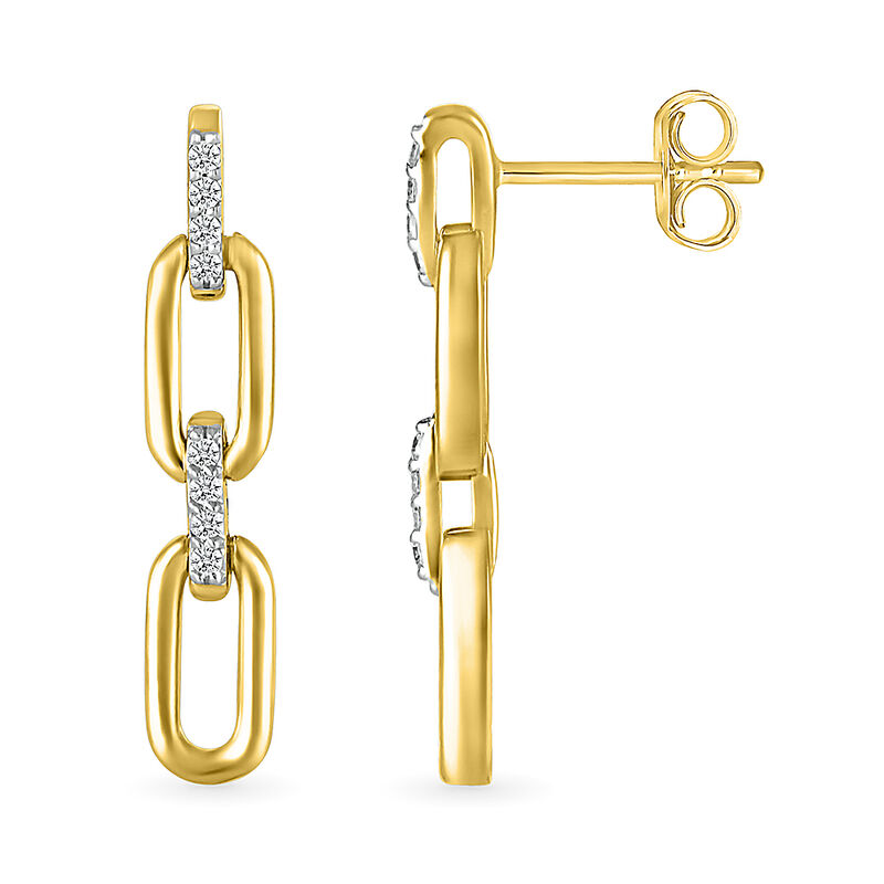 Diamond Link Dangle Earrings in 10k Yellow & White Gold image number null