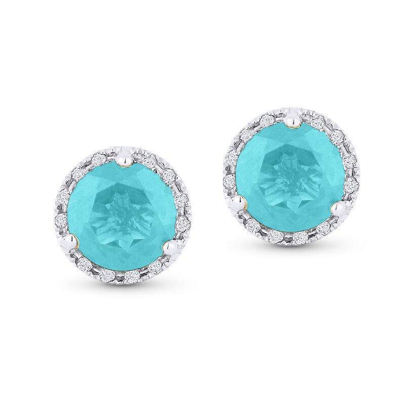 Fiji Blue Created Spinel & Diamond Halo Stud Earrings image number null