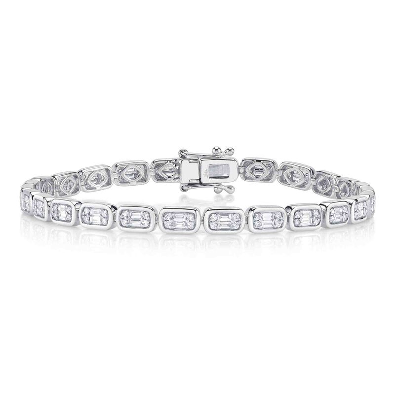 Shy Creation Diamond 1 1/2ctw. Baguette Tennis Bracelet in 14k White Gold image number null