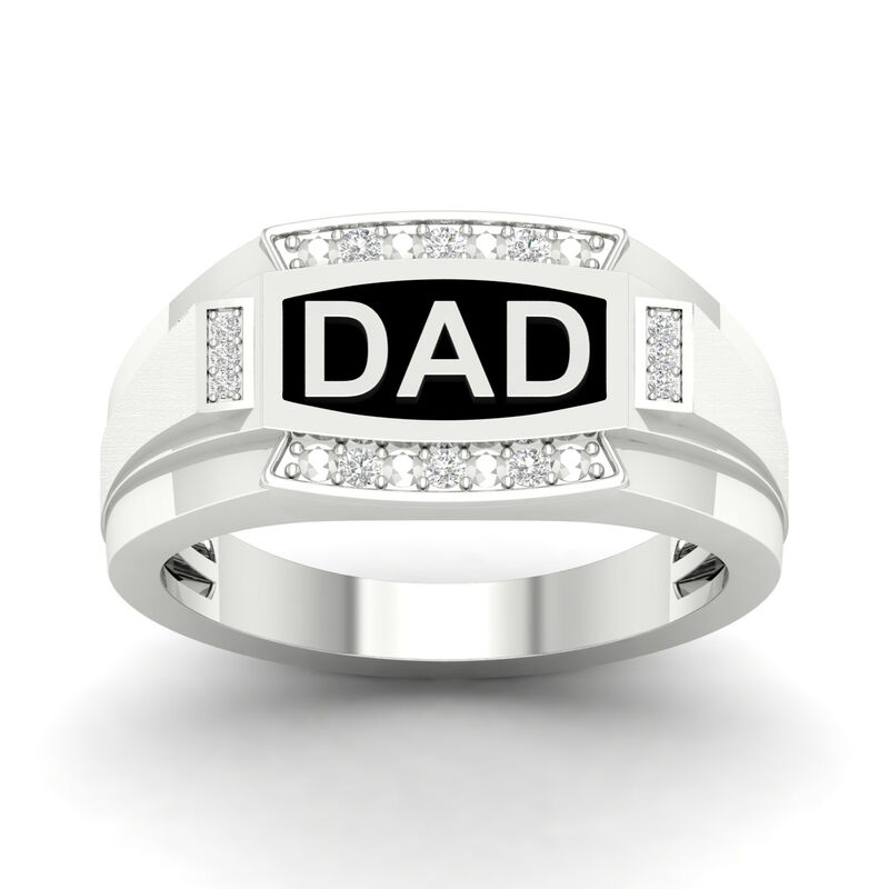 Gents Black Enamel & Diamond Dad Ring in 10k White Gold image number null