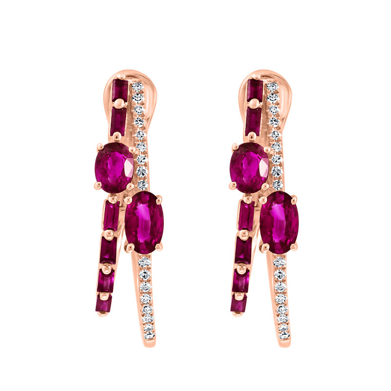 EFFY Ruby & Diamond Hoop Earrings in 14k Rose Gold image number null