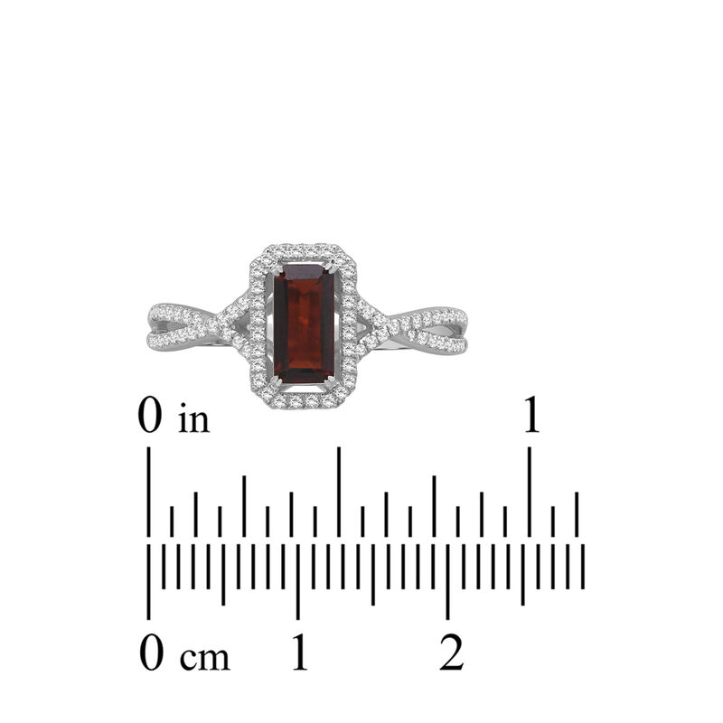 Emerald-Cut Elongated Garnet & Diamond Ring in 10k White Gold image number null