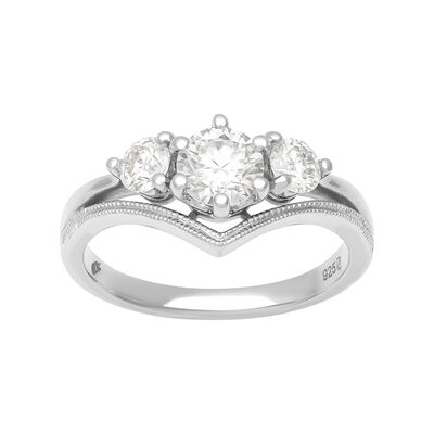 Brilliant-Cut 1ctw. Moissanite Three Stone Chevron Engagement Ring in Sterling Silver
