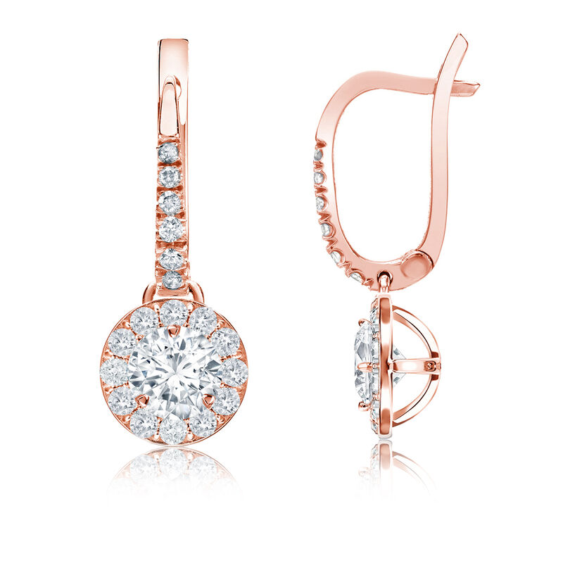 Diamond Halo ¾ct. t.w. Dangle Earrings in 14k Rose Gold image number null