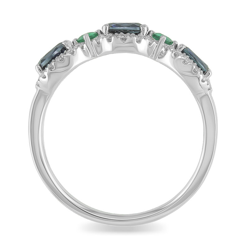 Oval Sapphire, Emerald & Diamond Ring in 10k White Gold image number null