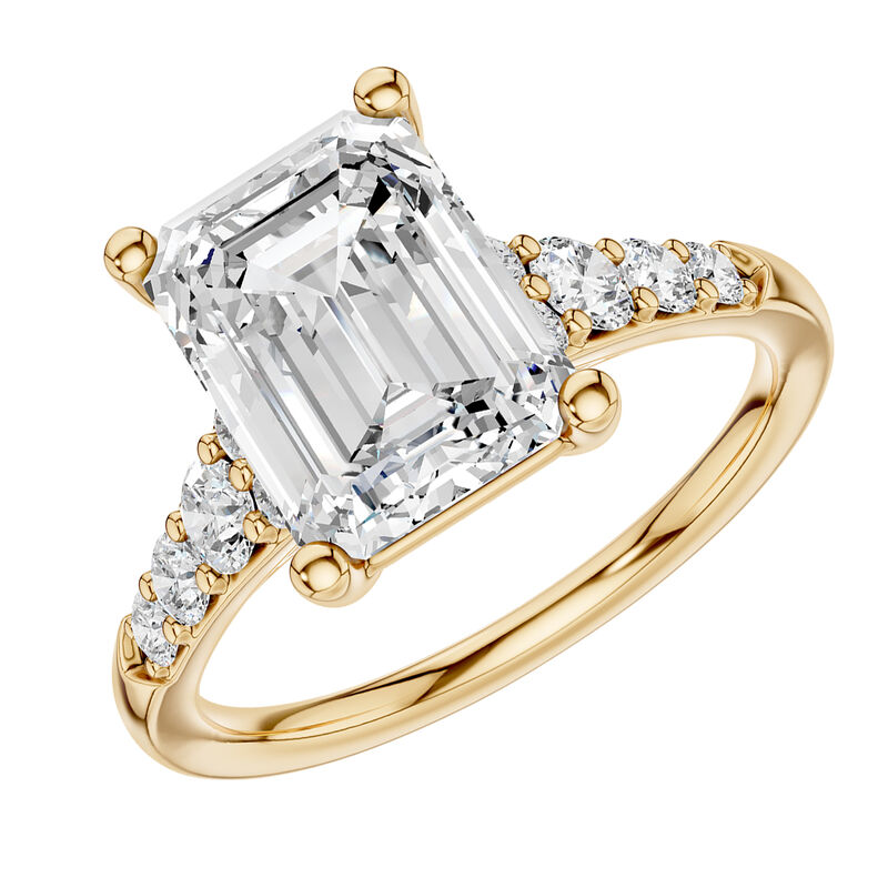Radiant Lab Grown Diamond 3 1/3ctw. Tapered Diamond Shank Engagement Ring in 14k Yellow Gold image number null
