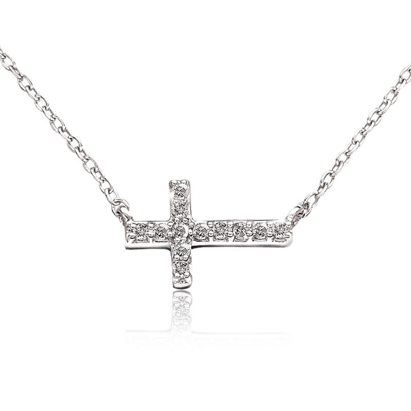 Diamond Sideways Cross Necklace image number null