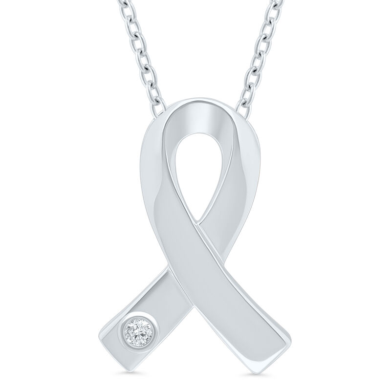 Single Diamond Ribbon Pendant in Sterling Silver image number null