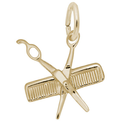 Comb & Scissors Charm in 14K Yellow Gold