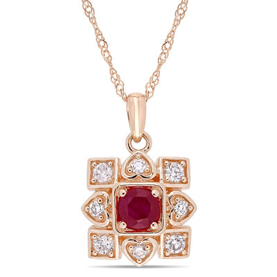 Everly Diamond & Ruby Fashion Pendant in 10k Rose Gold