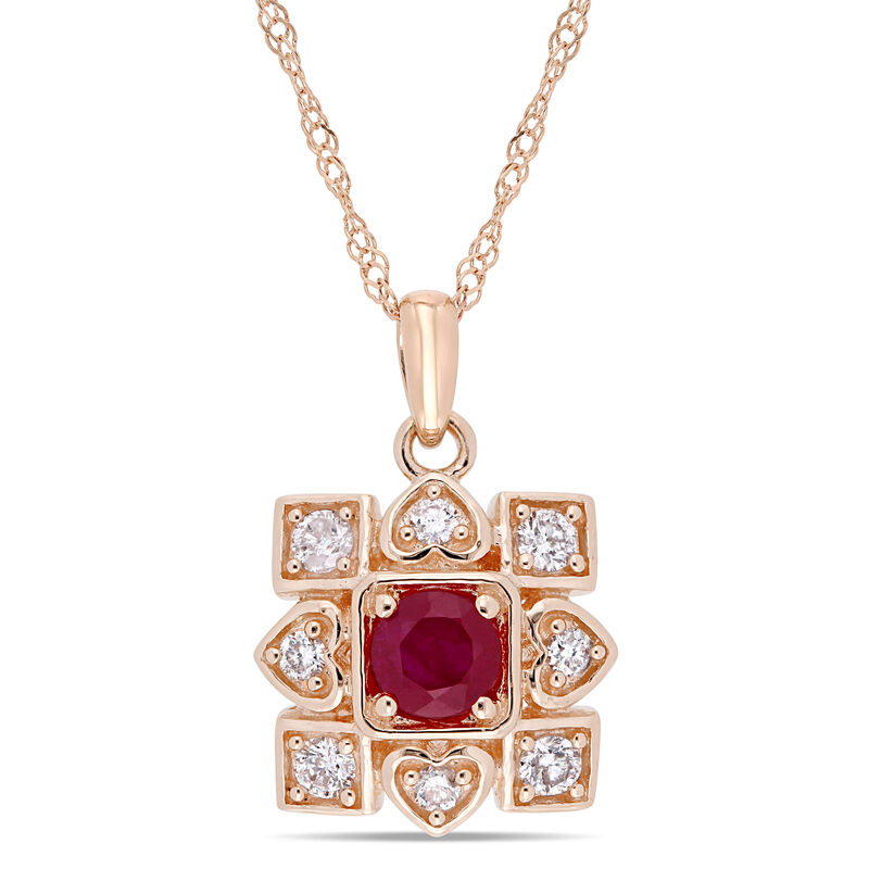 Everly Diamond & Ruby Fashion Pendant in 10k Rose Gold image number null