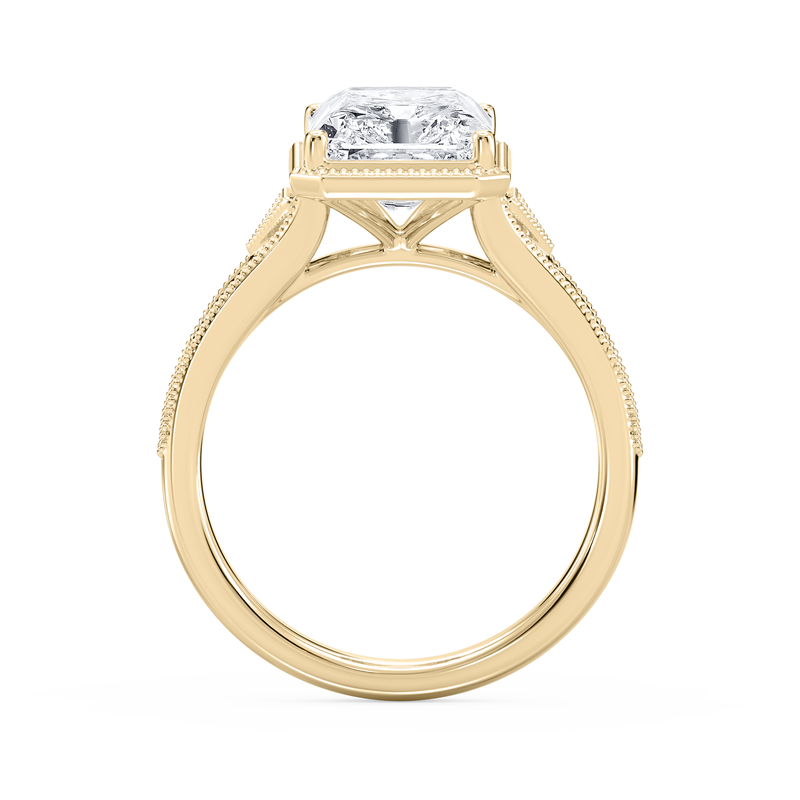 Radiant Lab Grown Diamond 4ctw. Vintage Milgrain Engagement Ring in 14k Yellow Gold image number null