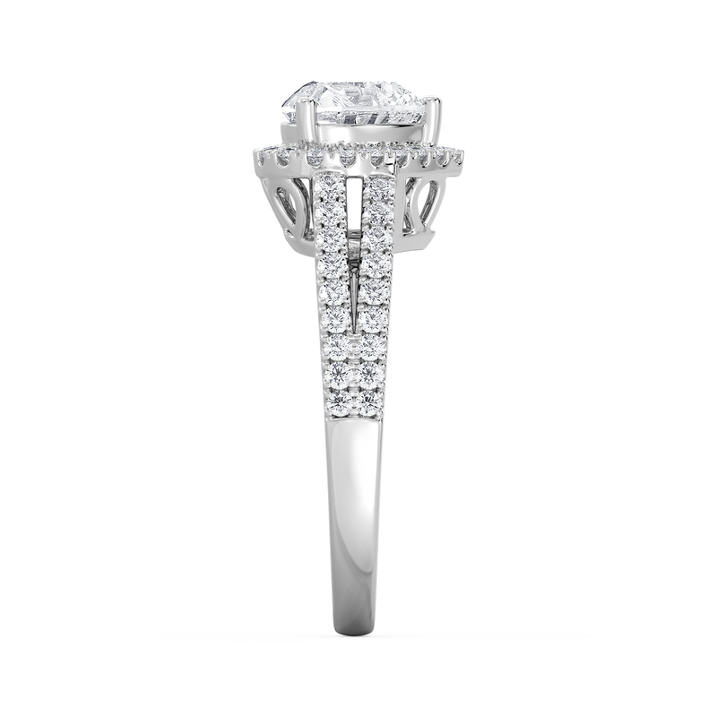 Heart Lab Grown Diamond 2ctw. Halo Split Shank Engagement Ring in 14k White Gold image number null