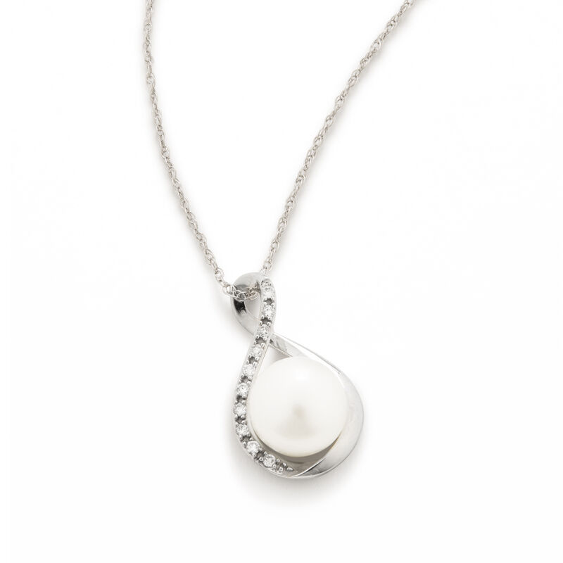 Freshwater Pearl & Diamond Pendant in 14k White Gold image number null