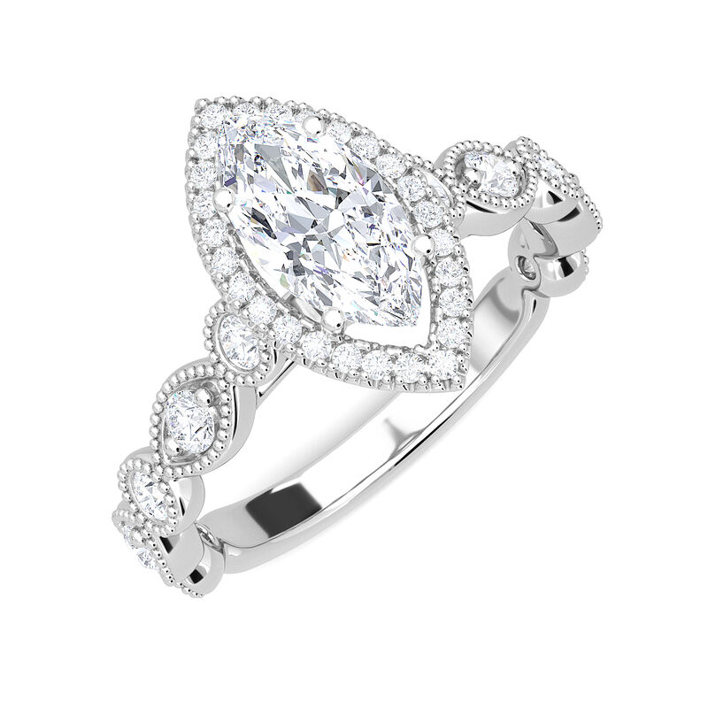 Marquise-Cut Lab Grown 1.50ctw. Diamond Milgrain Halo Engagement Ring in 14k White Gold image number null