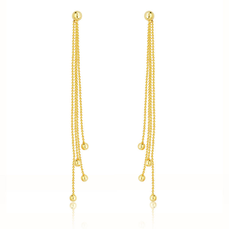 Ball Stud Dangle Fashion Beaded Earrings in 14k Yellow Gold image number null