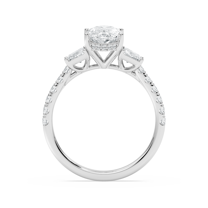 Moval Lab Grown Diamond 3ctw. Three Stone Engagement Ring in 14k White Gold image number null