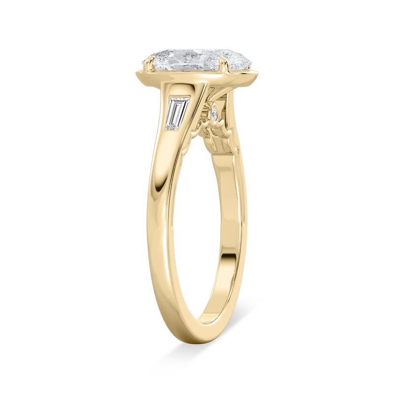 Oval Lab Grown Diamond 2 1/5ctw. Bezel Baguette Engagement Ring in 14k Yellow Gold image number null