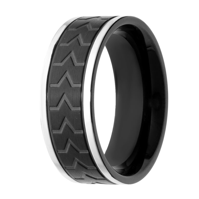 Men's 8mm Textured Band in Stainless Steel & Black IP  image number null