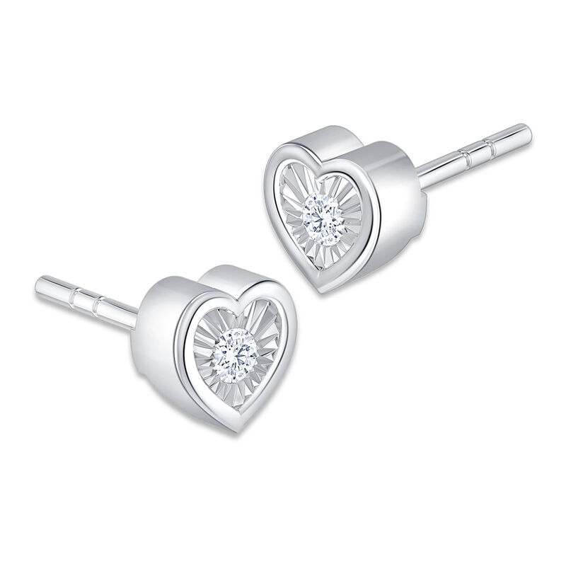 Brilliant-Cut 1/10ctw. HI 12-3 Diamond Heart-Shaped Bezel-Set Stud Earrings in 10k White Gold image number null