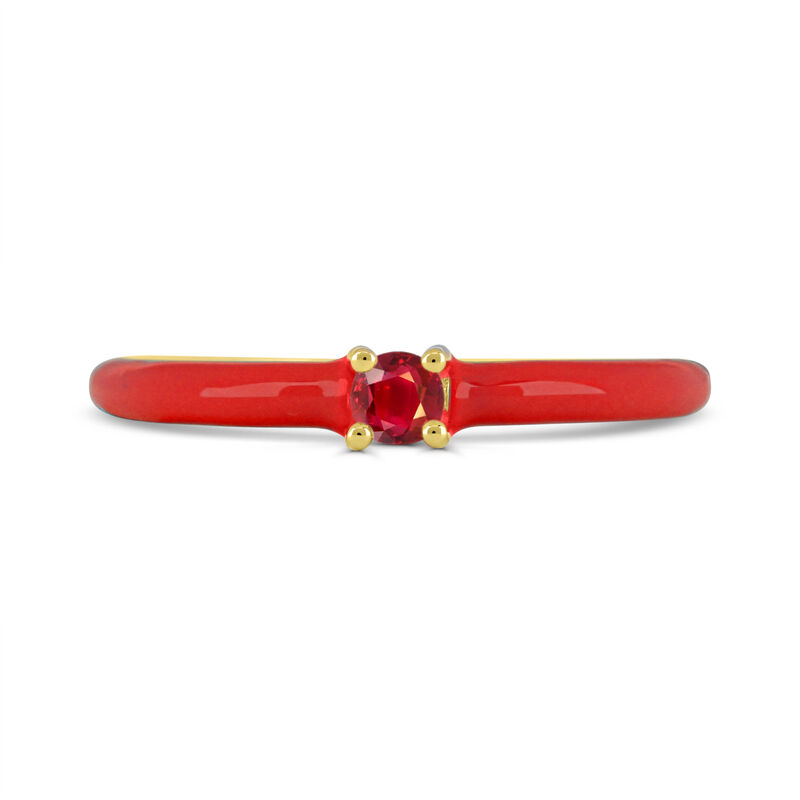 Brilliant-Cut Garnet Enamel Ring in 14k Yellow Gold Plated Sterling Silver image number null