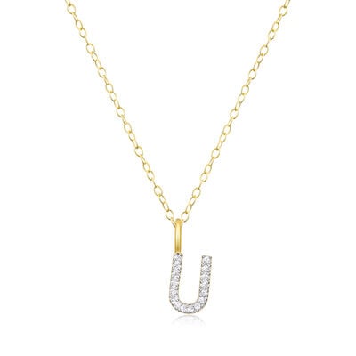 Lab Grown Diamond Letter U Initial Pendant Necklace in 14k Yellow Gold Plated Sterling Silver