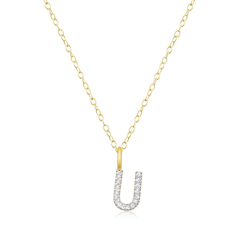 Lab Grown Diamond Letter U Initial Pendant Necklace in 14k Yellow Gold Plated Sterling Silver image number null